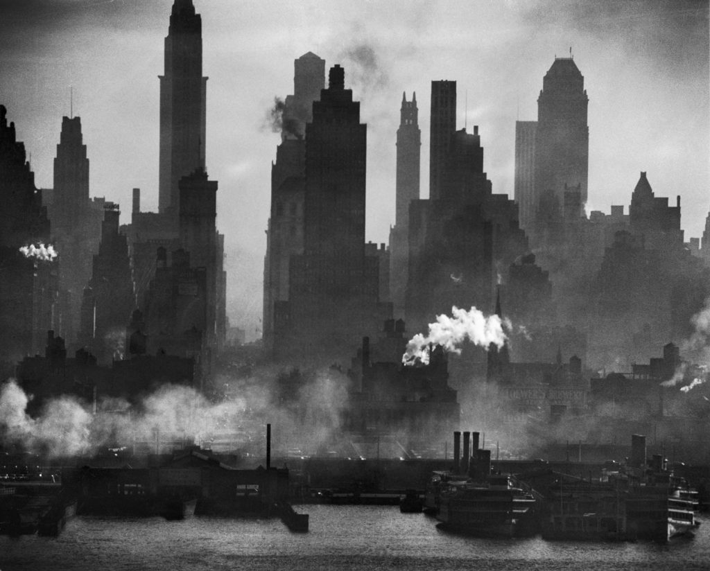 A view of bustling, raucous New York City, looking straight down 42nd Street, January 1946.