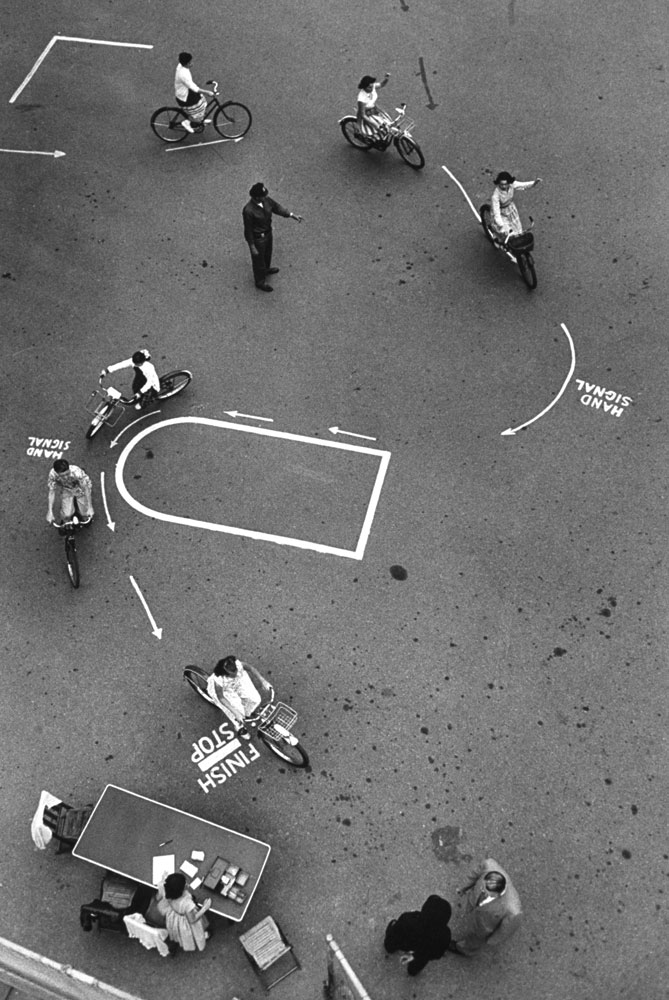 Children participate in a bicycle safety program run by the New York City police in June 1954.