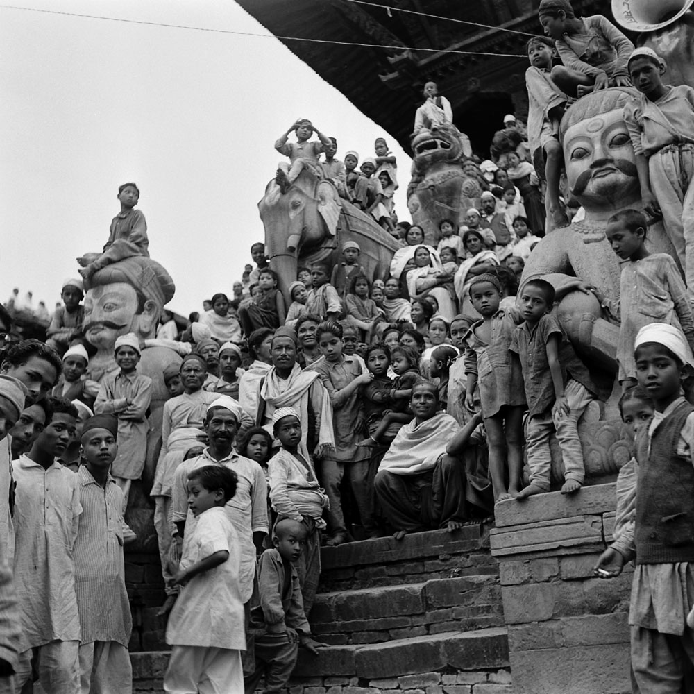 Nepalese greet Edmund Hillary and Tenzing Norgay, 1953.