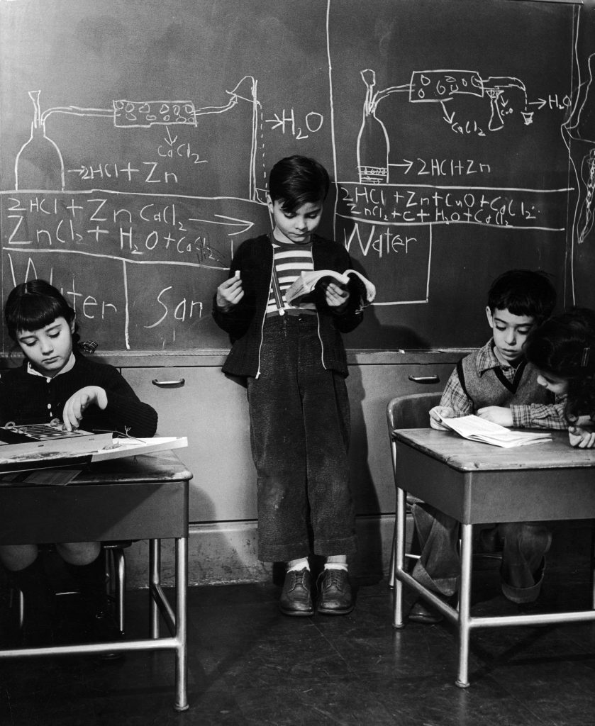 Photo from a public "genius school" for 3-to-11-year-olds at New York's Hunter College, 1948.