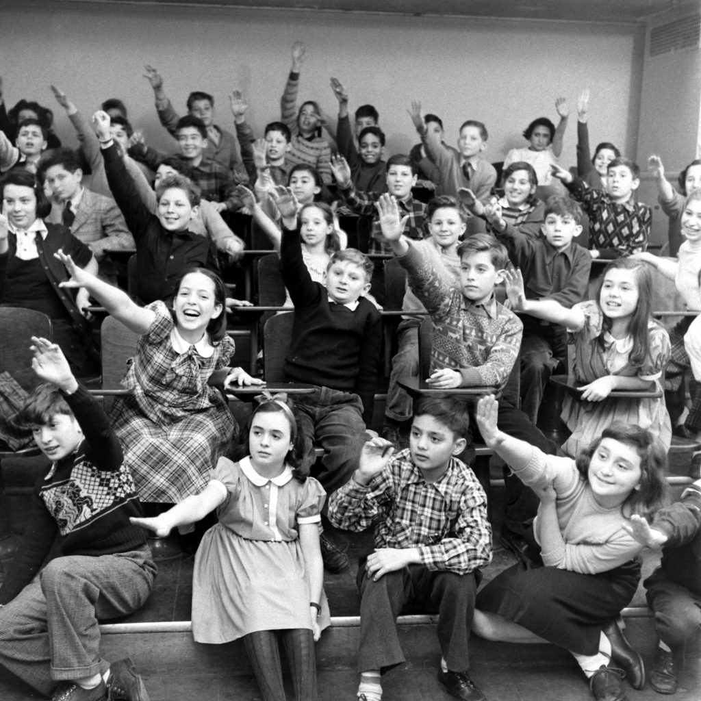 Photo from a public "genius school" for 3-to-11-year-olds at New York's Hunter College, 1948.