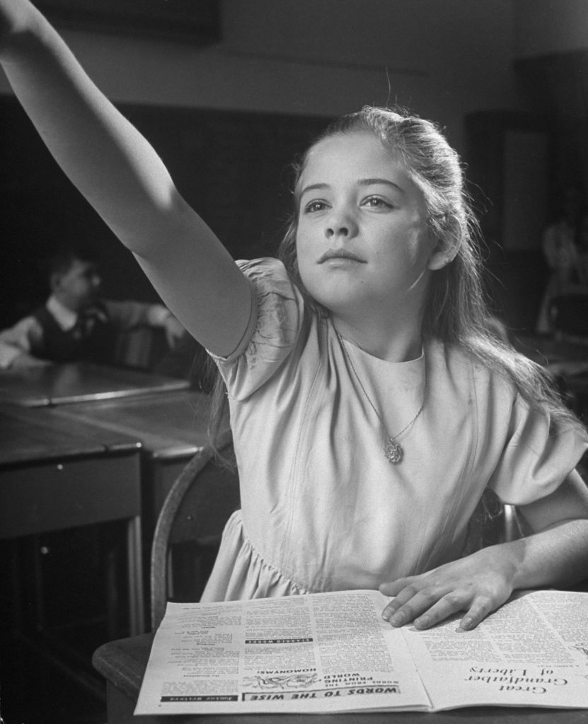 Photo from a public "genius school" for 3-to-11-year-olds at New York's Hunter College, 1948.