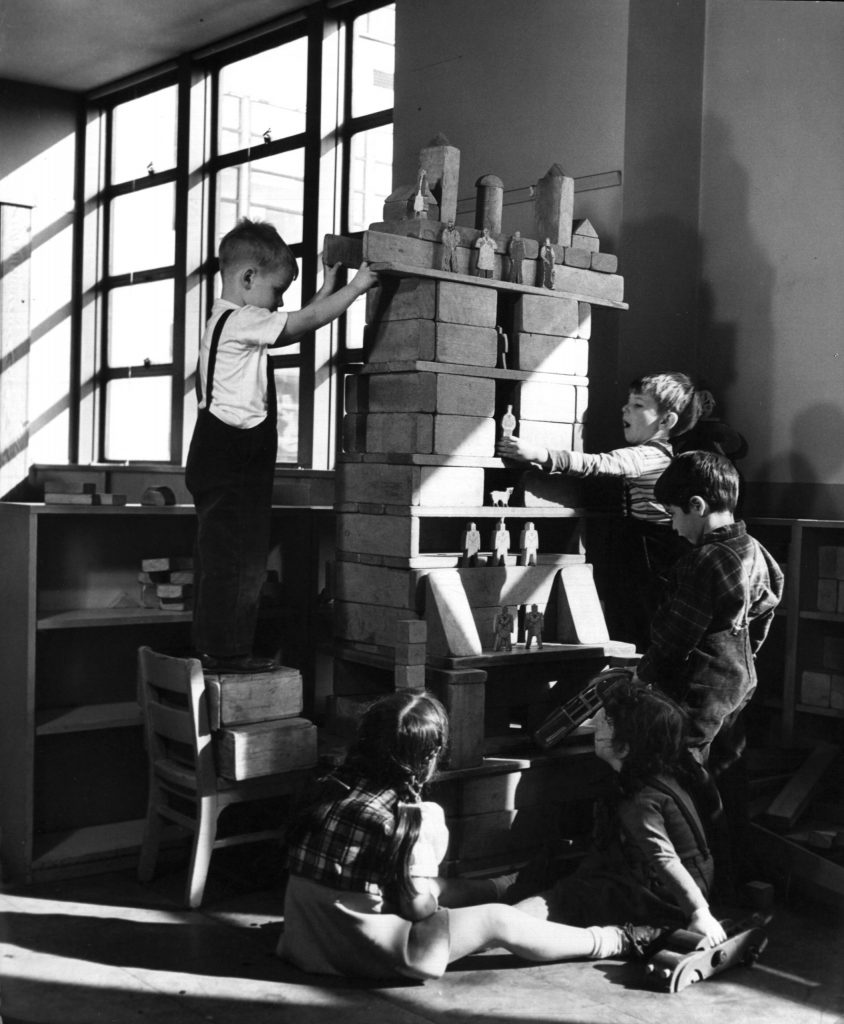 Photo from a public "genius school" for 3-to-11-year-olds at New York's Hunter College, 1948.