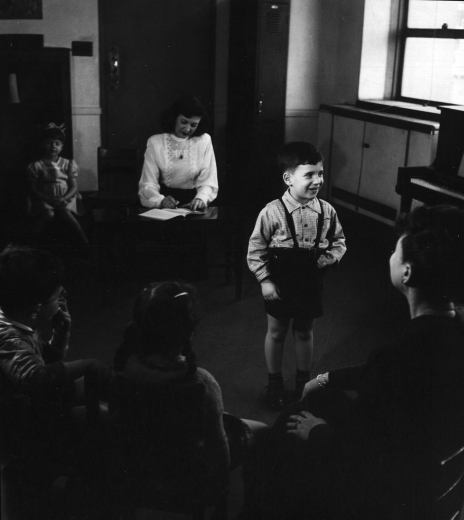 Photo from a public "genius school" for 3-to-11-year-olds at New York's Hunter College, 1948.