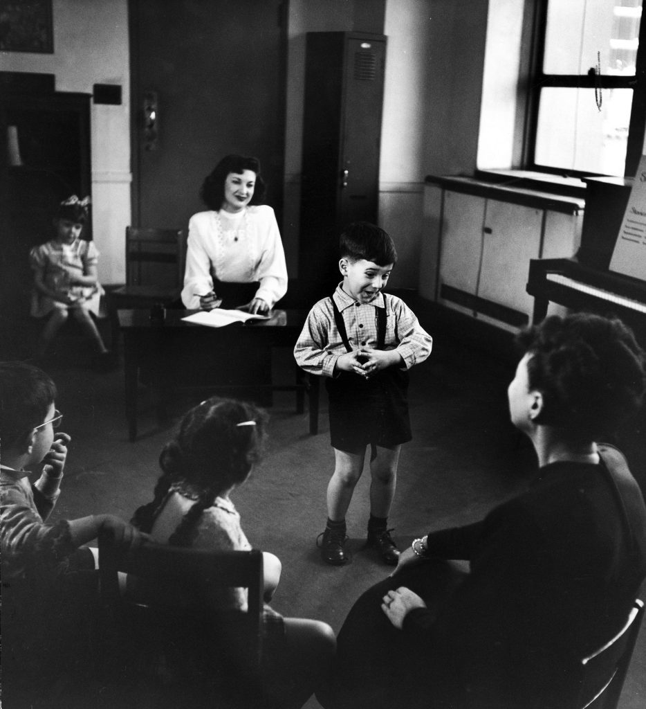 Photo from a public "genius school" for 3-to-11-year-olds at New York's Hunter College, 1948.