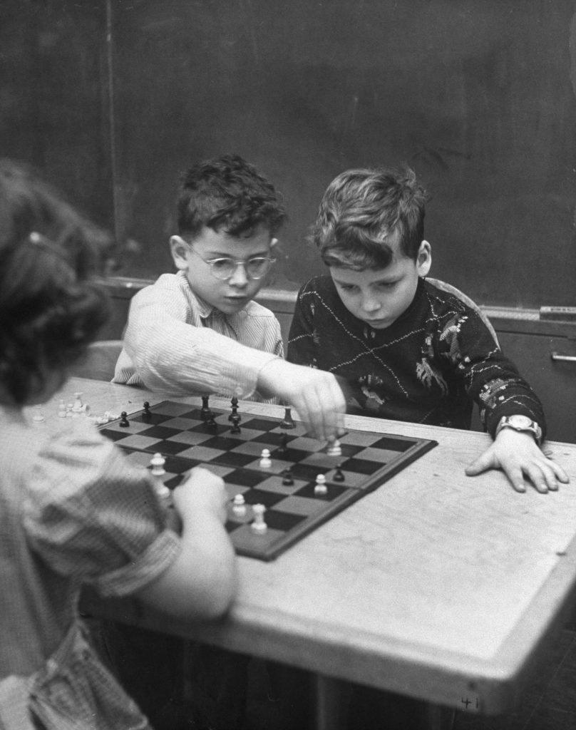 Photo from a public "genius school" for 3-to-11-year-olds at New York's Hunter College, 1948.