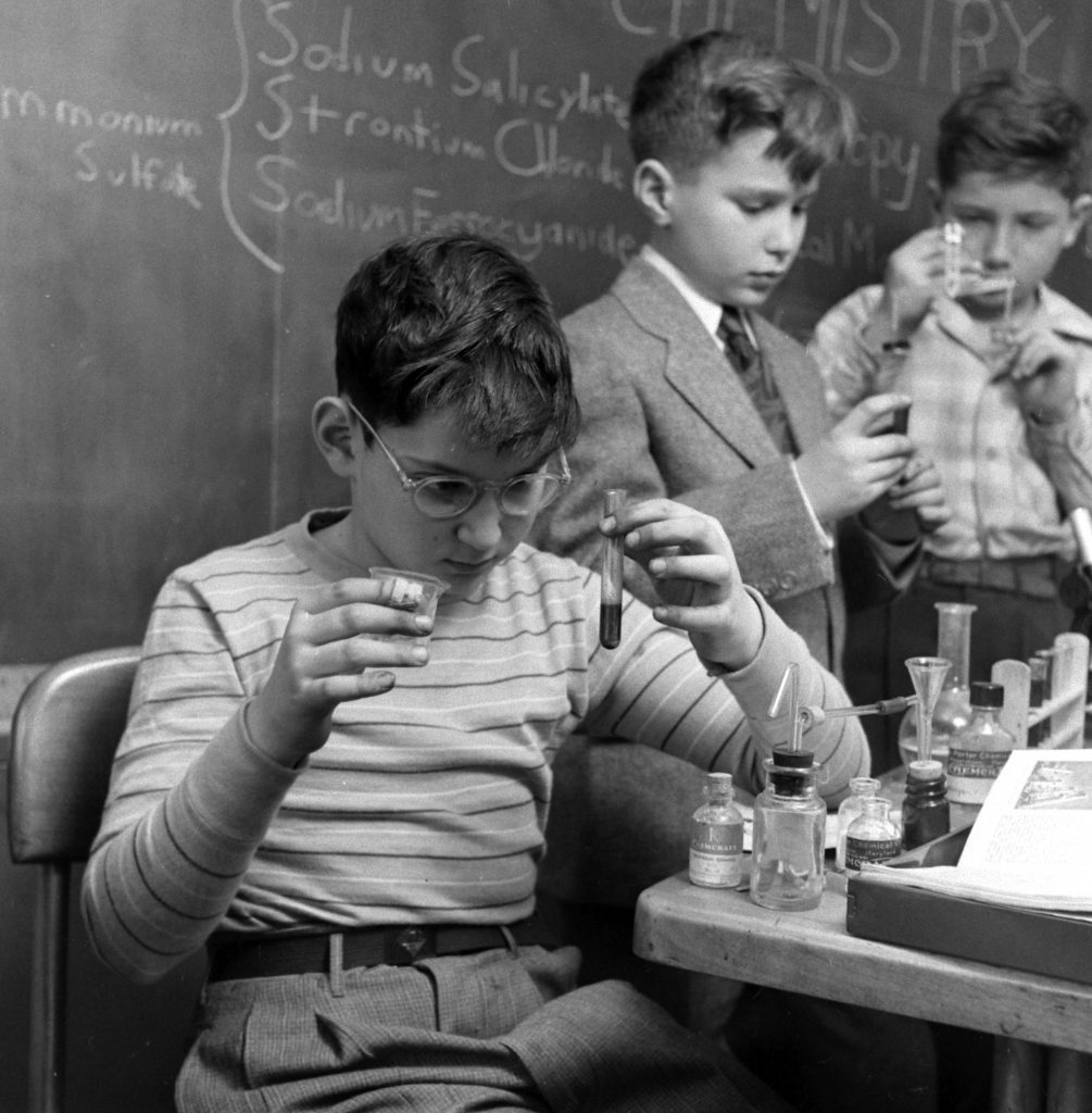 Photo from a public "genius school" for 3-to-11-year-olds at New York's Hunter College, 1948.