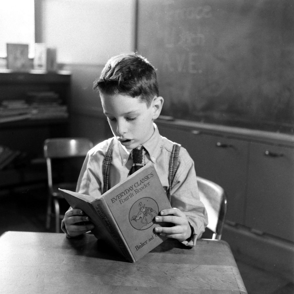 Photo from a public "genius school" for 3-to-11-year-olds at New York's Hunter College, 1948.