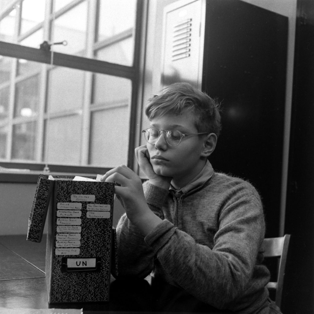 Photo from a public "genius school" for 3-to-11-year-olds at New York's Hunter College, 1948.