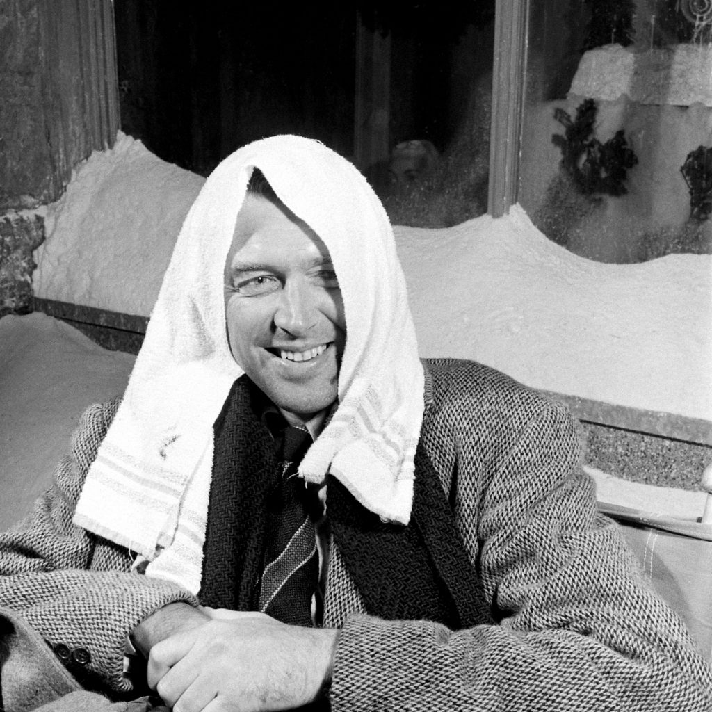 Jimmy Stewart on the set of 'It's a Wonderful Life.'