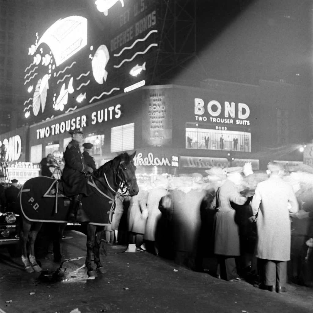 Partiers in New York City on New Year's Eve, as 1941 turns to 1942.