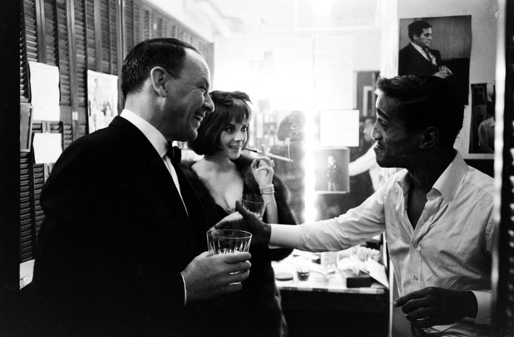 Frank Sinatra backstage with Sammy Davis Jr. and Natalie Wood during Davis' run on Broadway in the play, Golden Boy, New York, 1965.