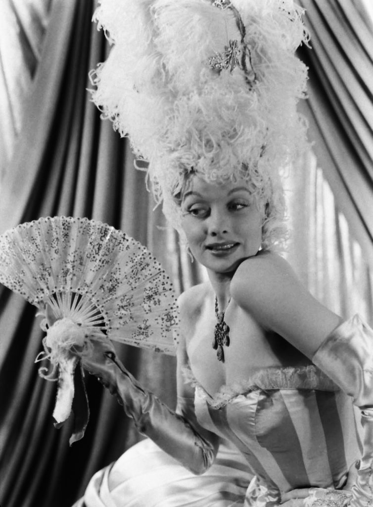 Lucille Ball in costume for the extravagant dream sequence set in 18th-century France at the center of DuBarry Was a Lady, 1943.