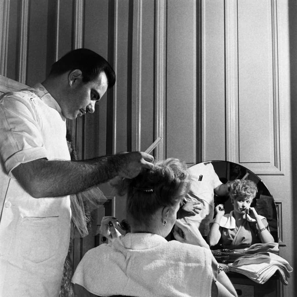 Lucille Ball has her hair done, 1944.