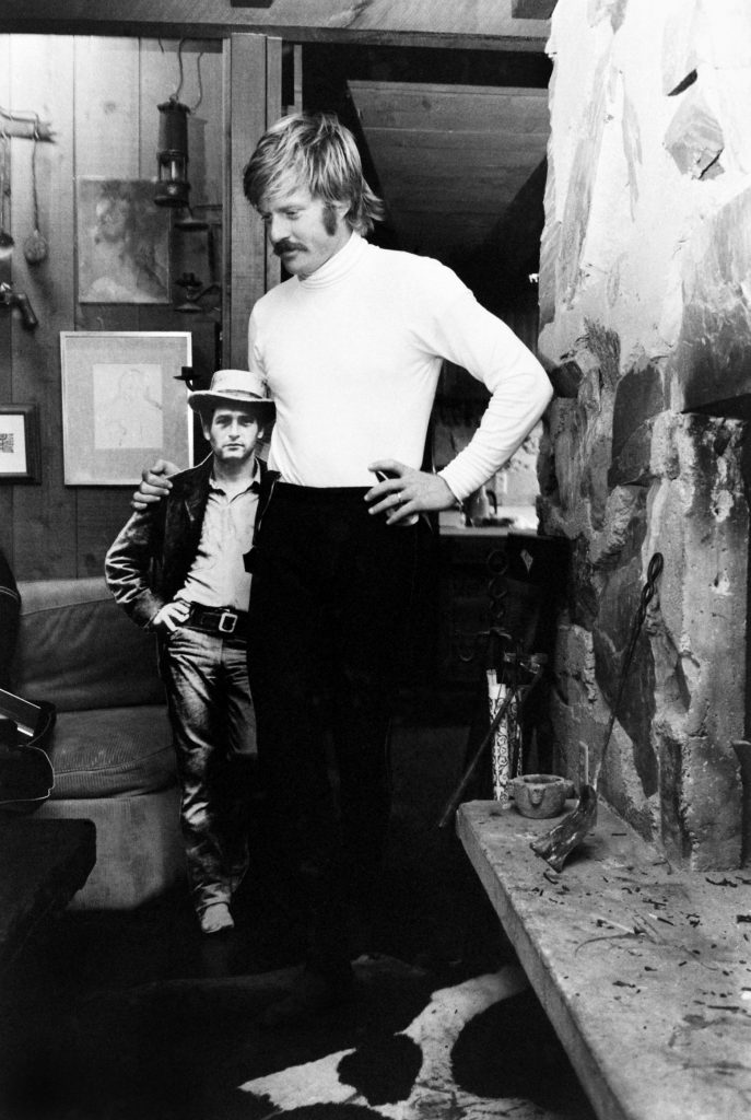 Robert Redford ("the Sundance Kid") with a cardboard cut-out of Paul Newman ("Butch Cassidy"), Utah, 1969.