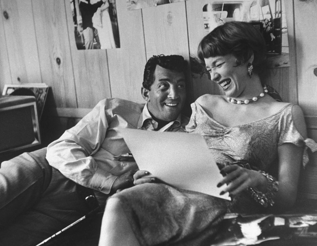 Dean Martin reads lines with Shirley MacLaine, 1958.