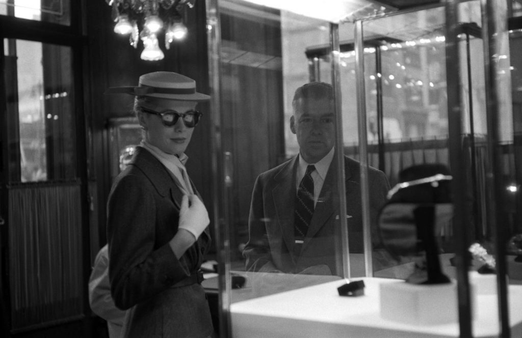 Grace Kelly inside a New York jewelry store, where she perused possible gifts for her groom.