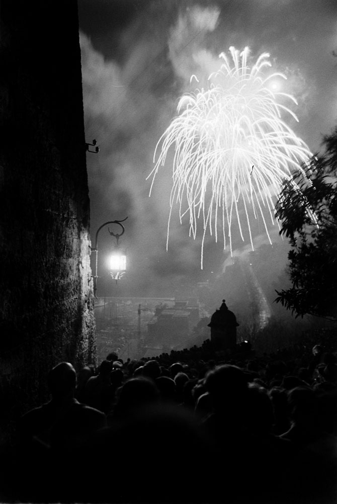 Fireworks light up the sky above Monaco in celebration of the wedding of Prince Rainier III and Grace Kelly, April 1956.