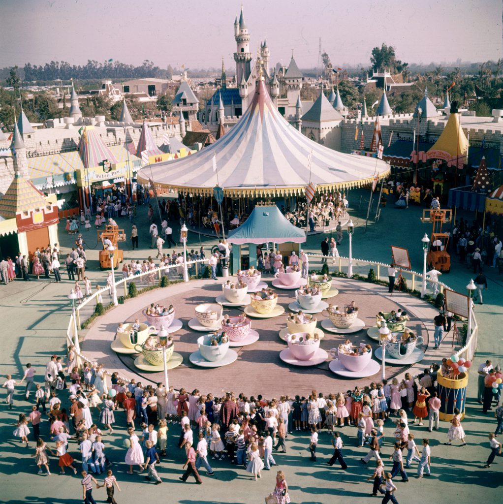 People riding the teacup ride at Disneyland Amusement Park, 1955.