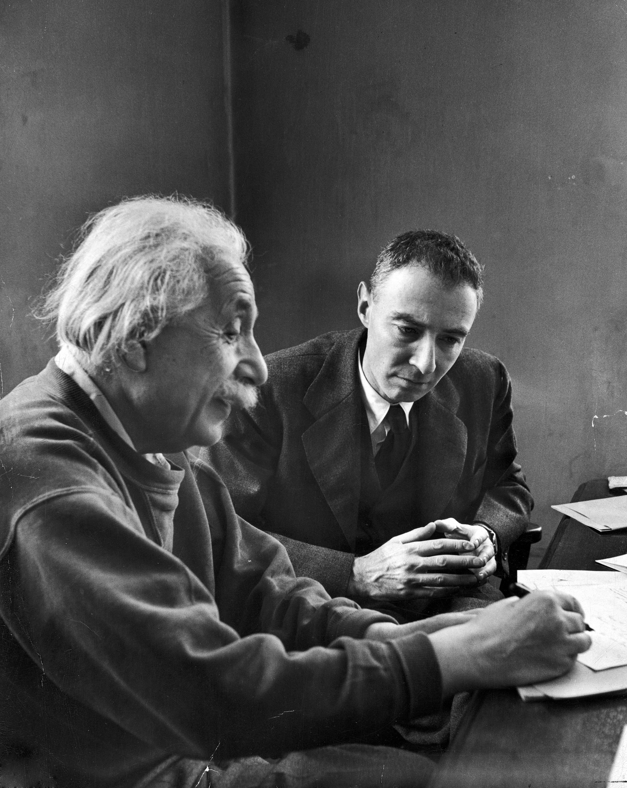 Albert Einstein and Robert Oppenheimer 1947