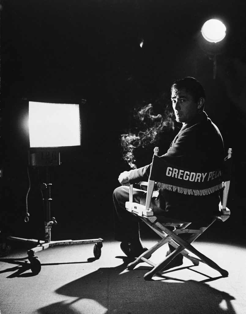 Gregory Peck on a set in Hollywood, California. 1955.