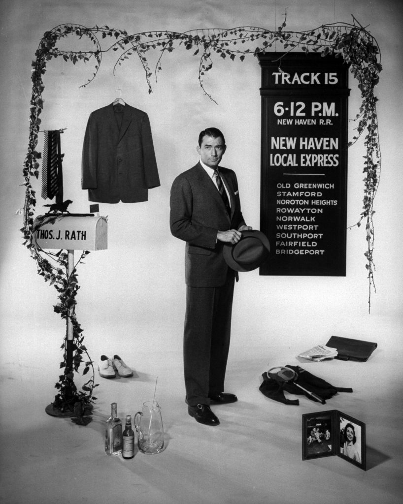 Gregory Peck in promotional shot for the film "The Man in the Gray Flannel Suit." 1956.