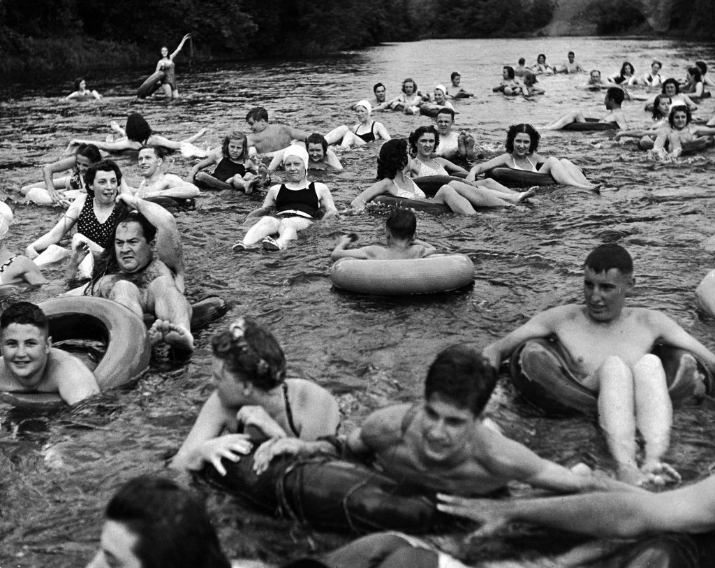 A floating party on the Apple River in Somerset, Wisconsin in 1941.