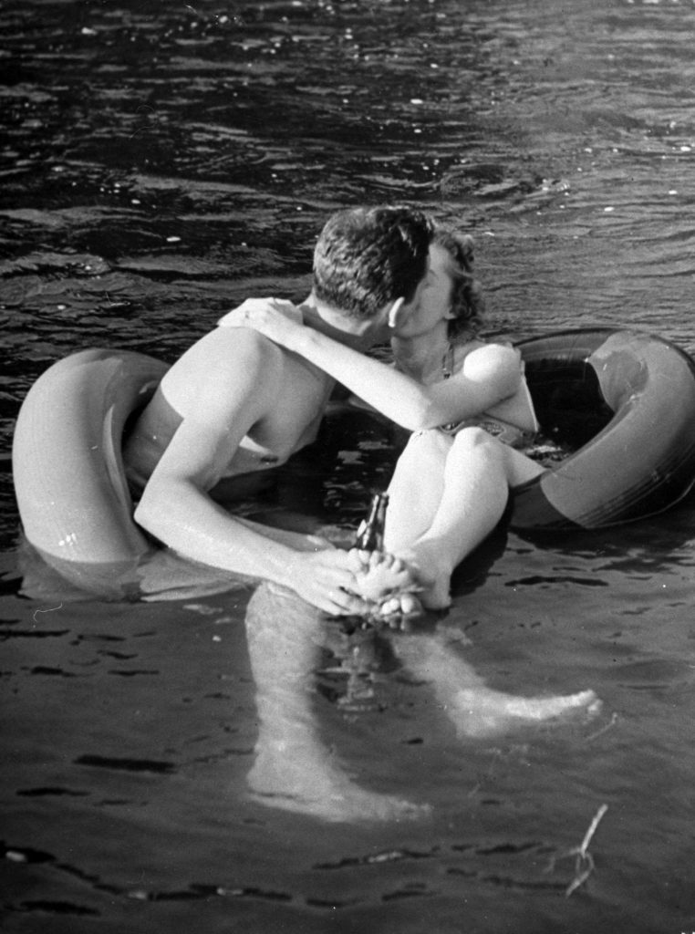 A floating party on the Apple River in Somerset, Wisconsin in 1941.