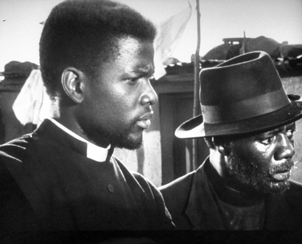 Sidney Poitier in scene from film "Cry The Beloved Country," 1952.