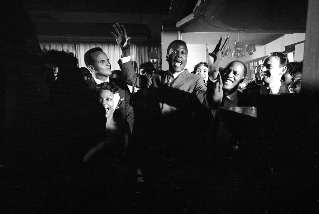 "Raisin in the Sun" party at Sardis with Harry Belafonte and Sidney Poitier, 1959.