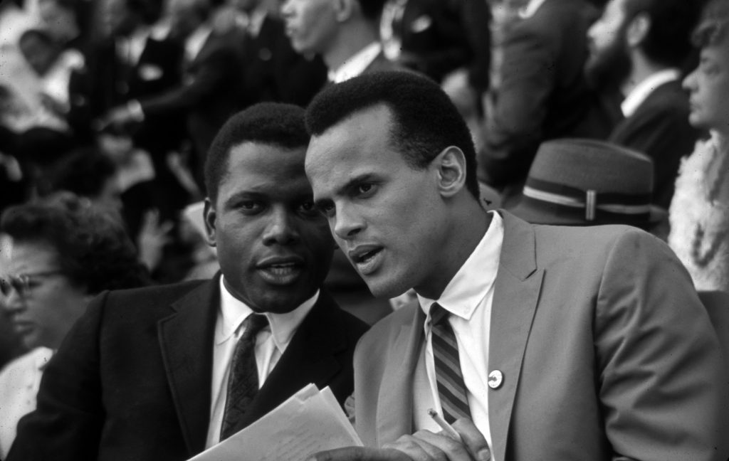 Sidney Poitier and Harry Belafonte at the March on Washington for Jobs and Freedom, 1963.