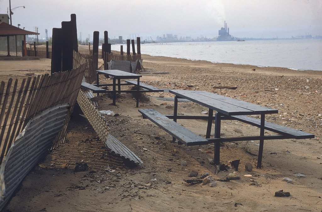 Color photos of pollution in the Great Lakes in 1968.