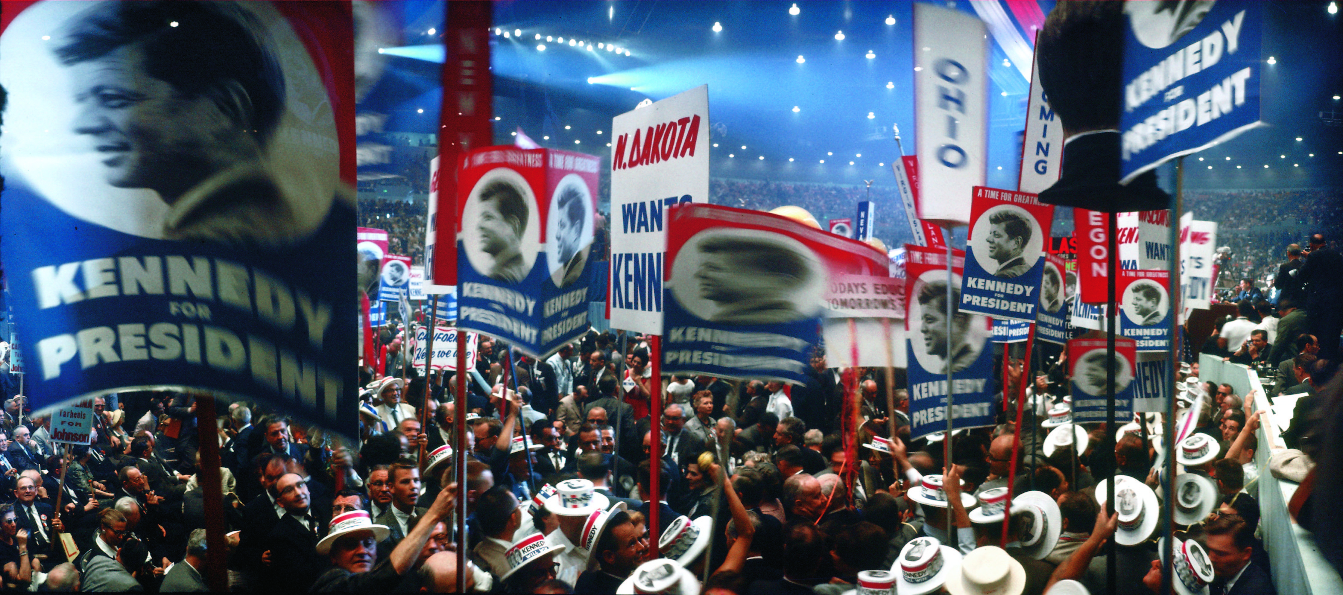 Wide-angle photo of the floor at the Democratic convention with John F. Kennedy supporters.(Photo by Ralph Crane/The LIFE Picture Collection © Meredith Corporation)