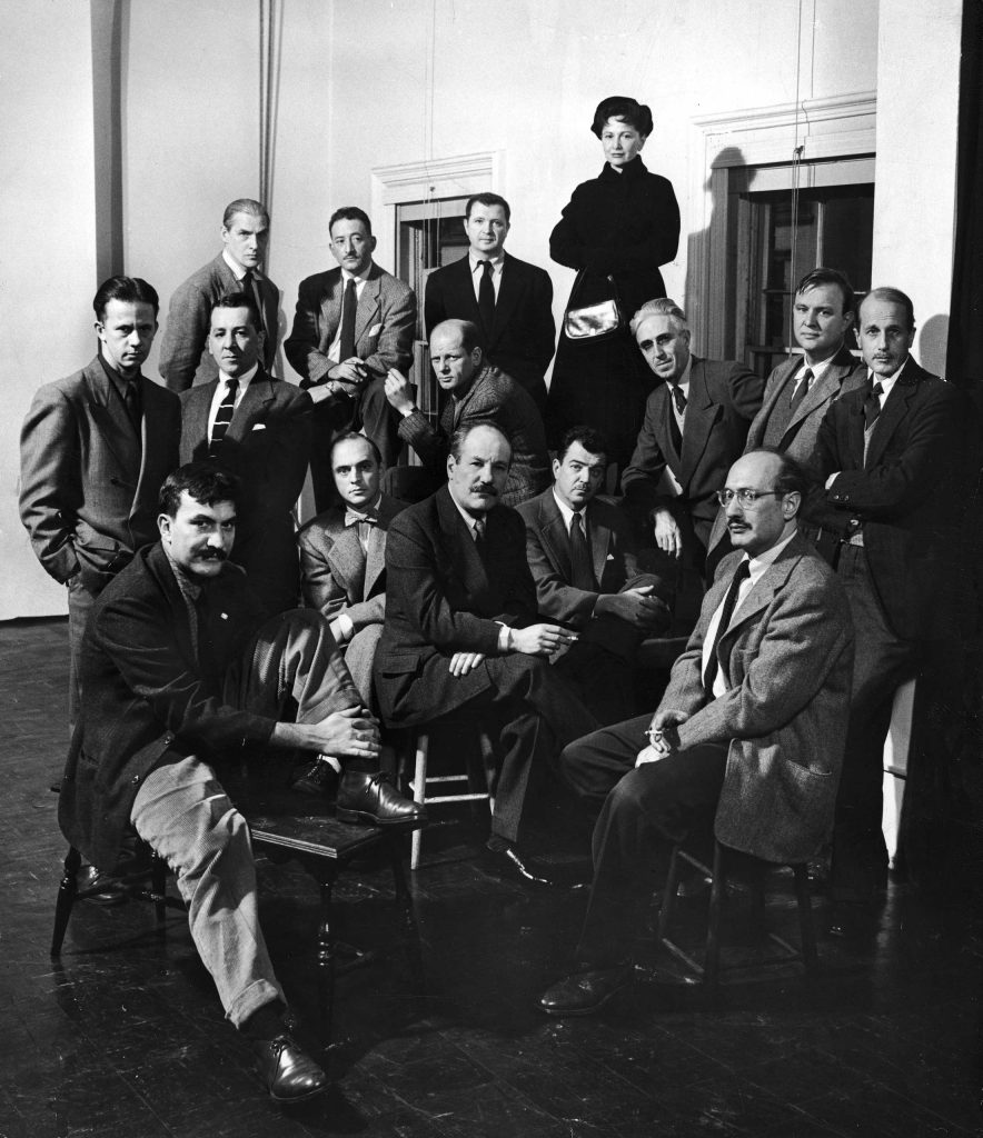 Caption that accompanied this picture in the Jan. 15, 1951, issue of LIFE: "Irascible Group of Advanced Artists Led Fight Against Show. From left, rear, they are: Willem de Kooning, Adolph Gottlieb, Ad Reinhardt, Hedda Sterne; (next row) Richard Pousette-Dart, William Baziotes, Jimmy Ernst (with bow tie), Jackson Pollock (in striped jacket), James Brooks, Clyfford Still (leaning on knee), Robert Motherwell, Bradley Walker Tomlin; (in foreground) Theordoros Stamos (on bench), Barnett Newman (on stool), Mark Rothko (with glasses)."