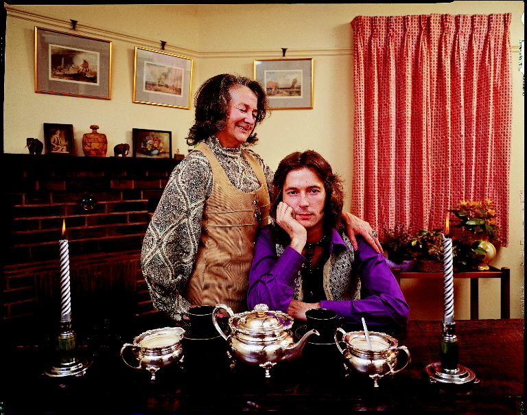 Rock musician Eric Clapton w. his grandmother Rose in the house he bought her in Surrey. (Photo by John Olson/The LIFE Picture Collection © Meredith Corporation)