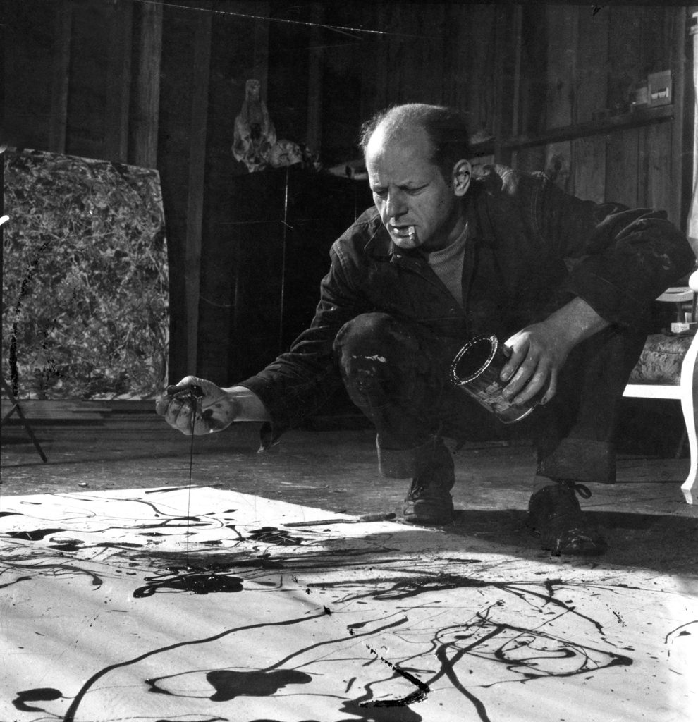 Jackson Pollock works in his Long Island studio, 1949.